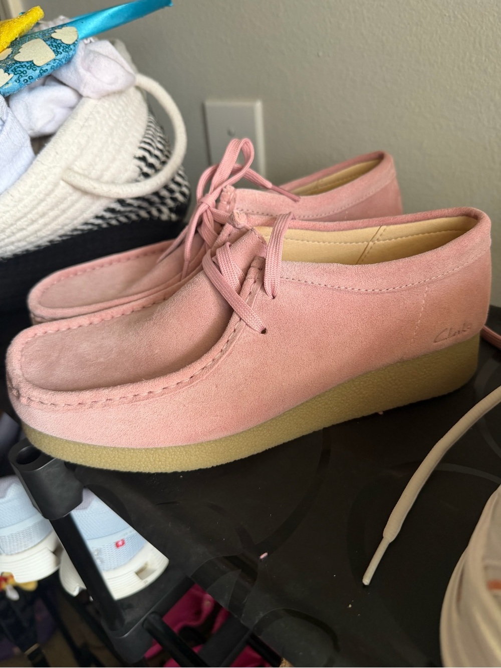 Clarks Pink Suede Wallabee Lace-Up Shoes - Picture 2 of 3